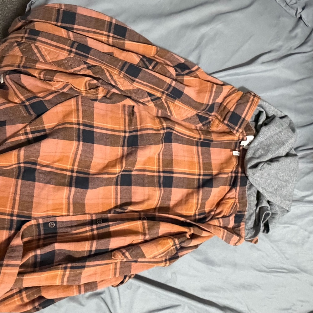 BKE Orange and Black Plaid Button Down Shirt